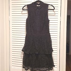 Black lace fit and flare collared dress